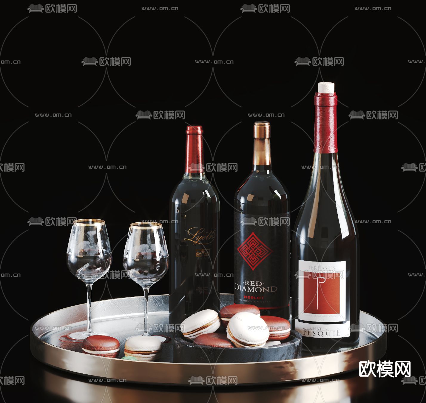 红酒 酒瓶 酒杯su模型下载（渲染图1）