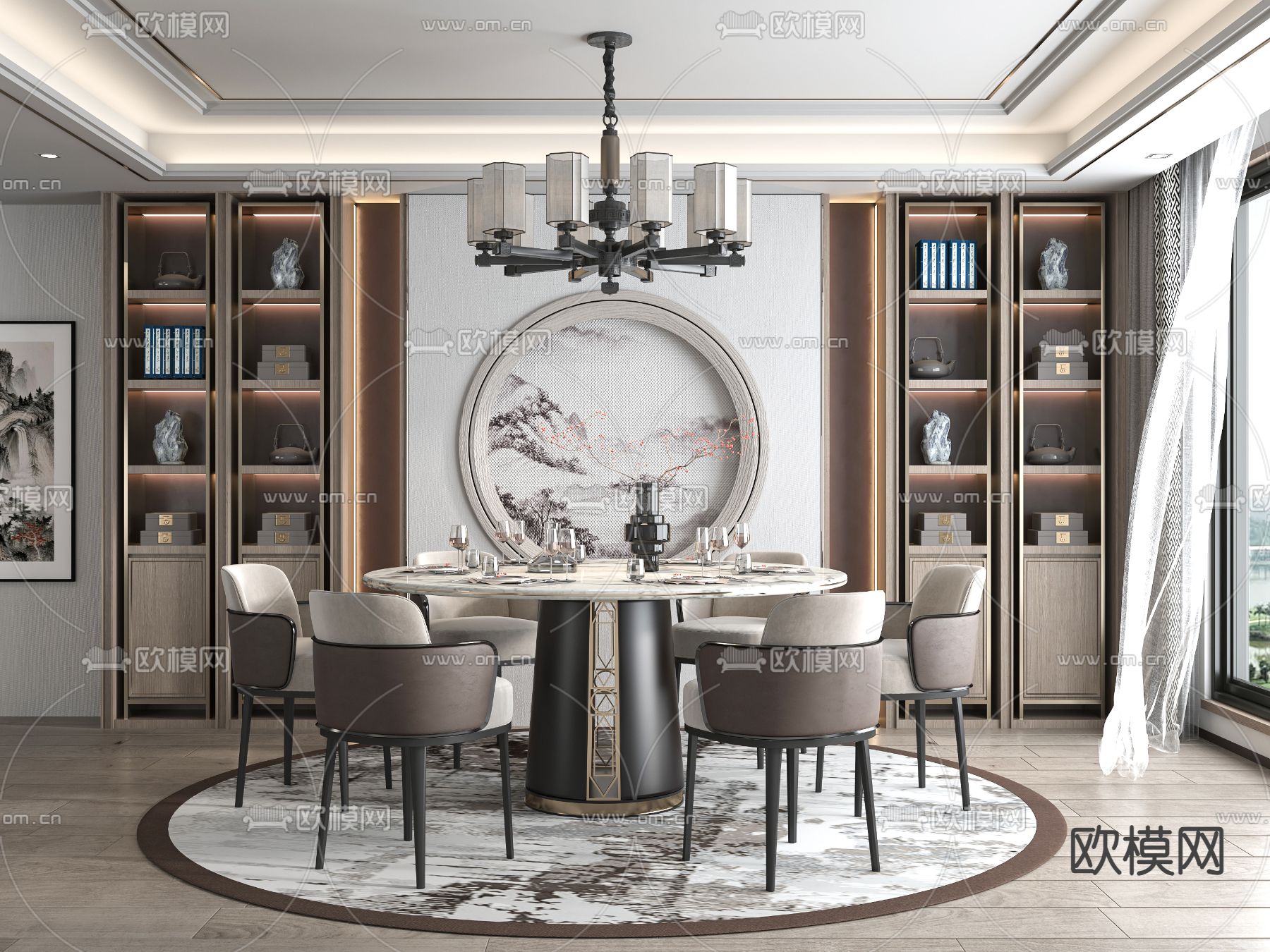 新中式餐桌椅3d模型下载