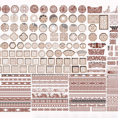 中式雕花 回形纹 仿古腰线 窗格角花su模型