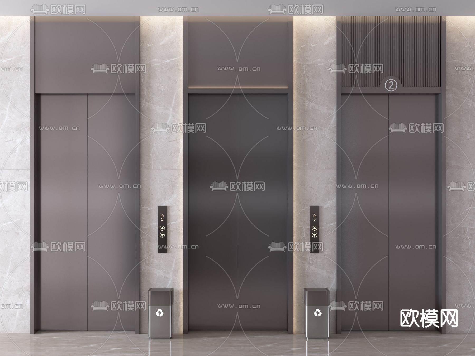 电梯门 电梯间su模型下载（渲染图2）
