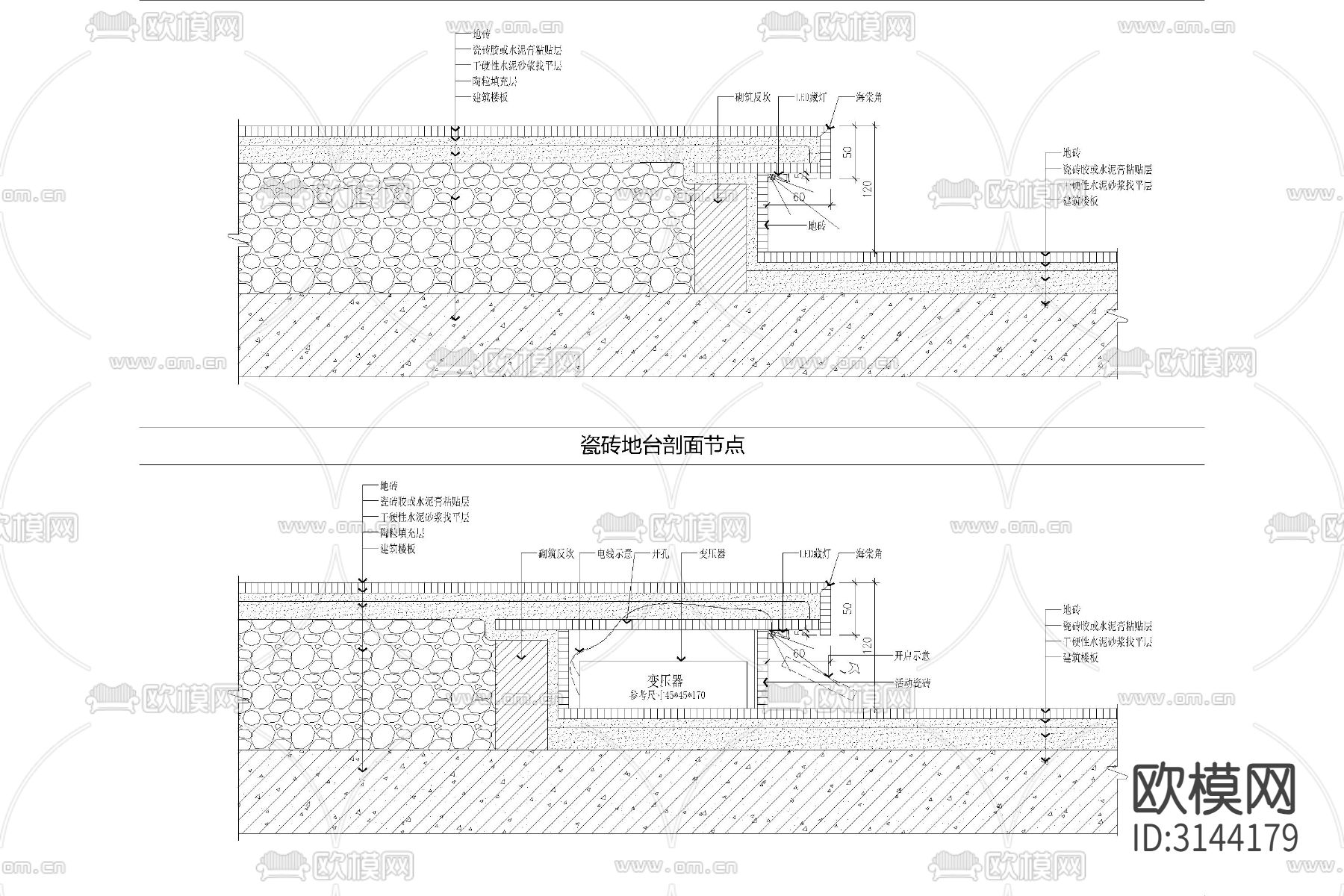 悬空地台室内悬浮瓷砖木地板阳台地台cad大样图下载（渲染图5）