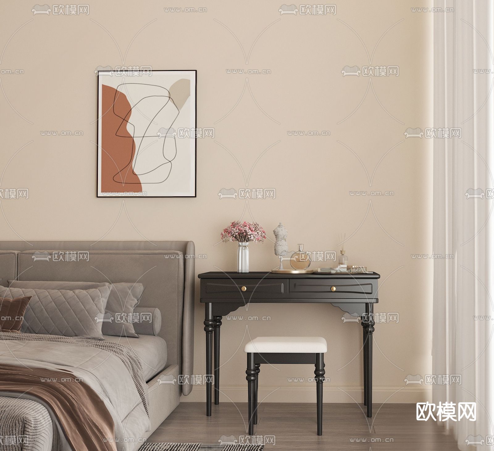 法式梳妆台su模型下载（渲染图2）