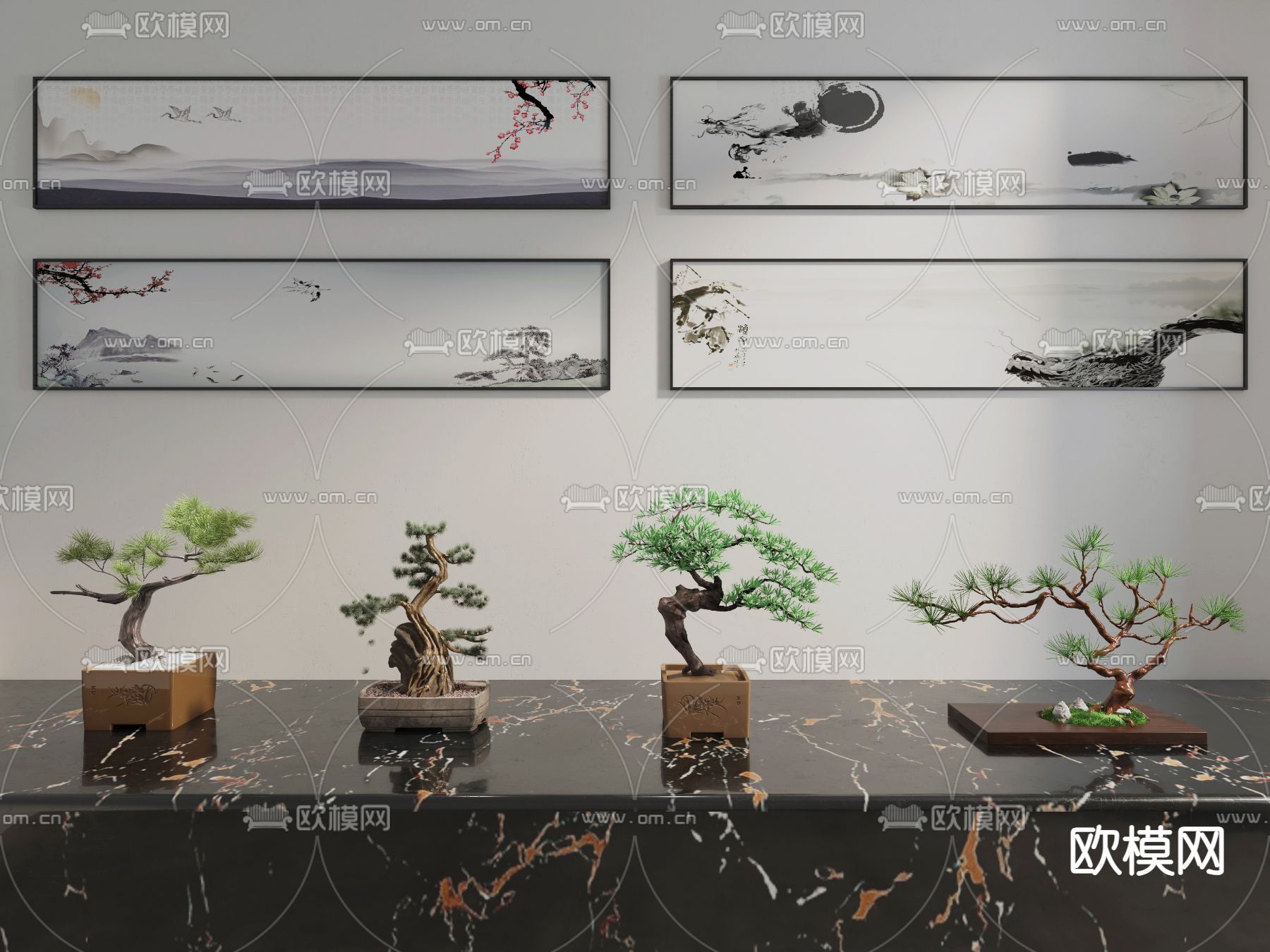 新中式松树盆栽3d模型下载