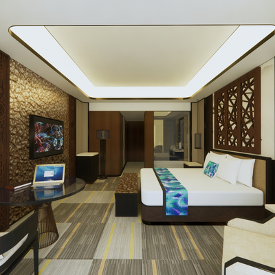  新中式酒店客房su模型 
