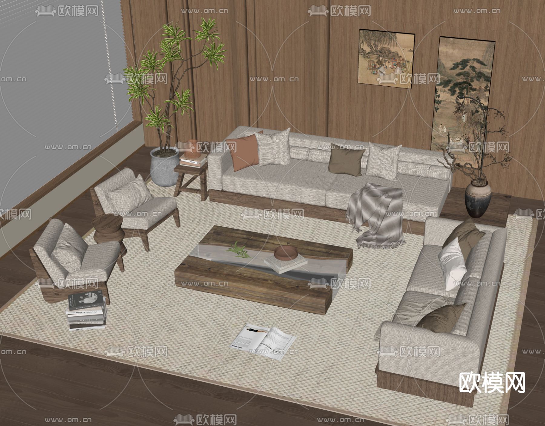 中古风沙发 组合沙发su模型下载（渲染图2）