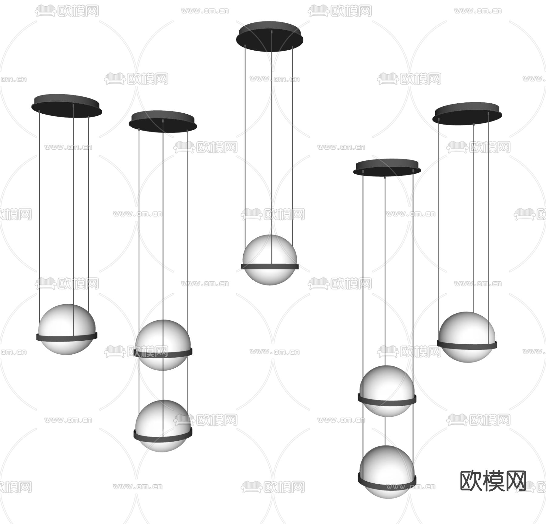 圆球小吊灯su模型下载（渲染图2）