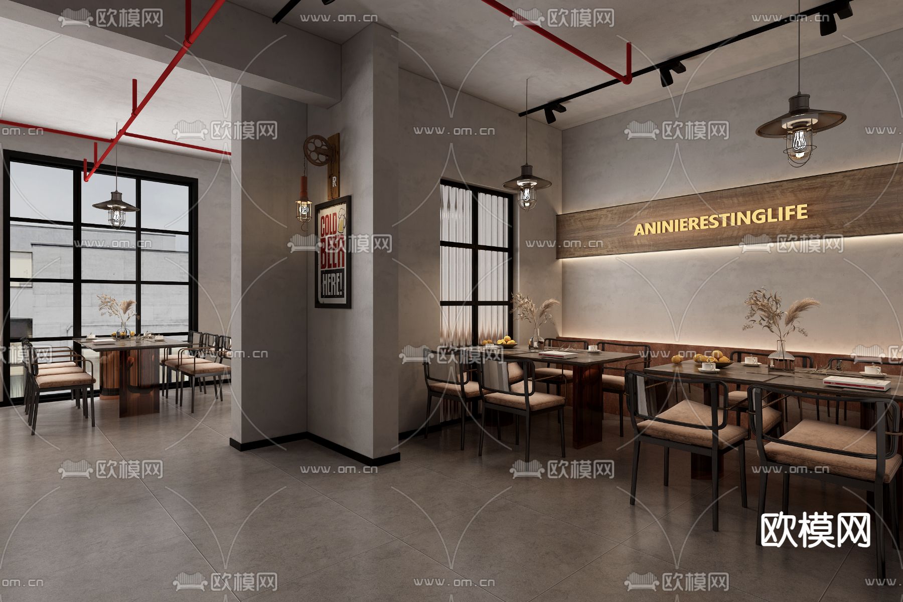 工业风快餐店 快餐馆3d模型下载（渲染图3）