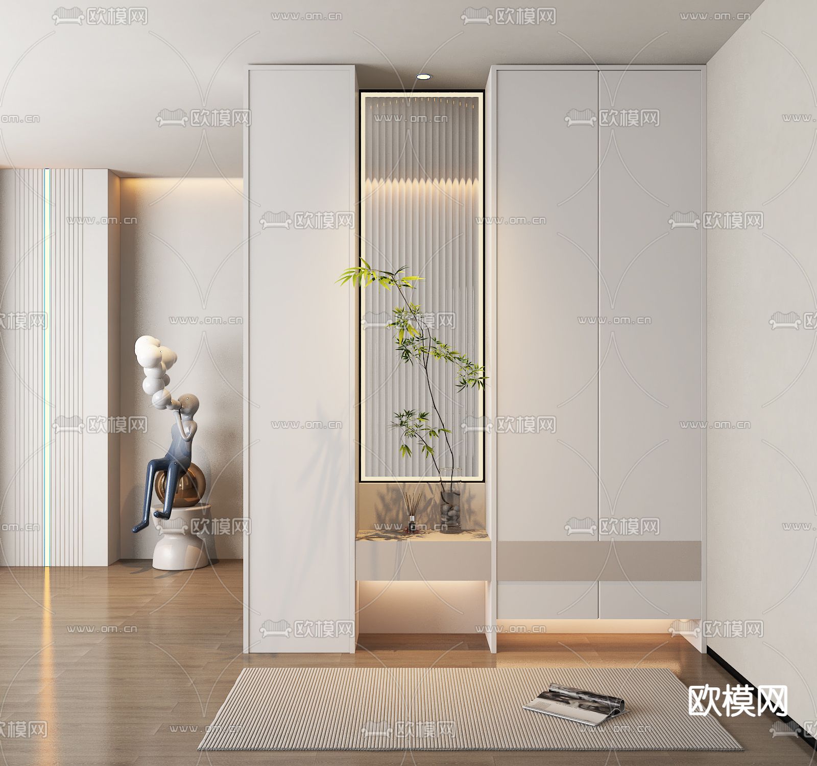 奶油风玄关鞋柜su模型下载（渲染图2）