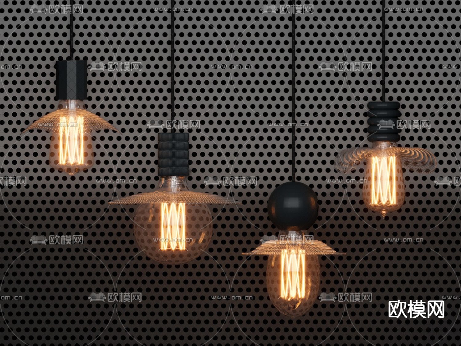 工业风吊灯su模型下载（渲染图2）