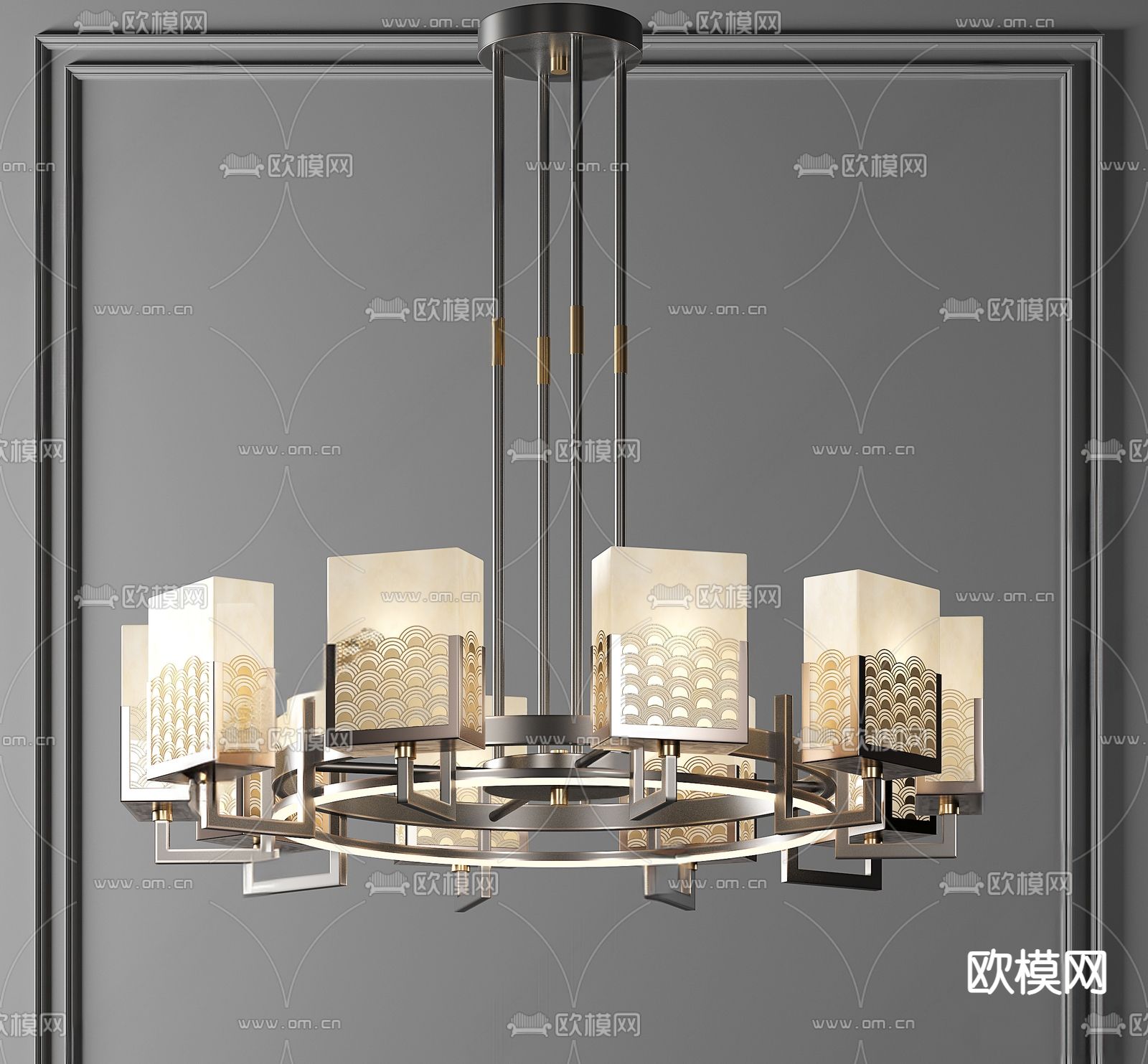 新中式吊灯su模型下载（渲染图1）