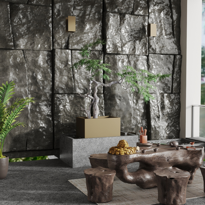 新中式茶桌 茶台su模型