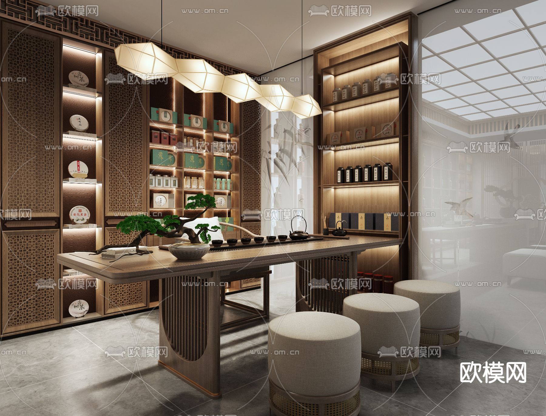 新中式白酒店3d模型下载（渲染图3）