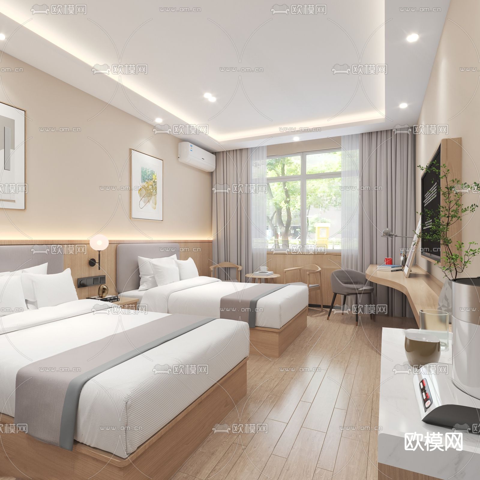 现代酒店客房su模型下载（渲染图2）