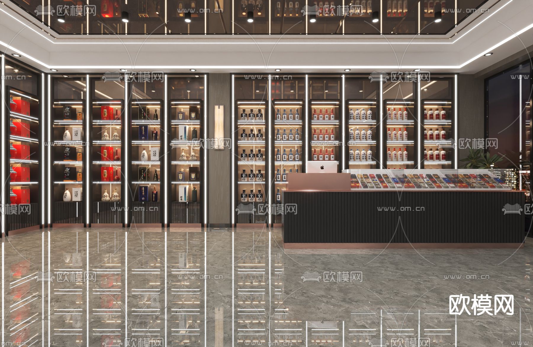 轻奢烟酒店3d模型下载（渲染图1）