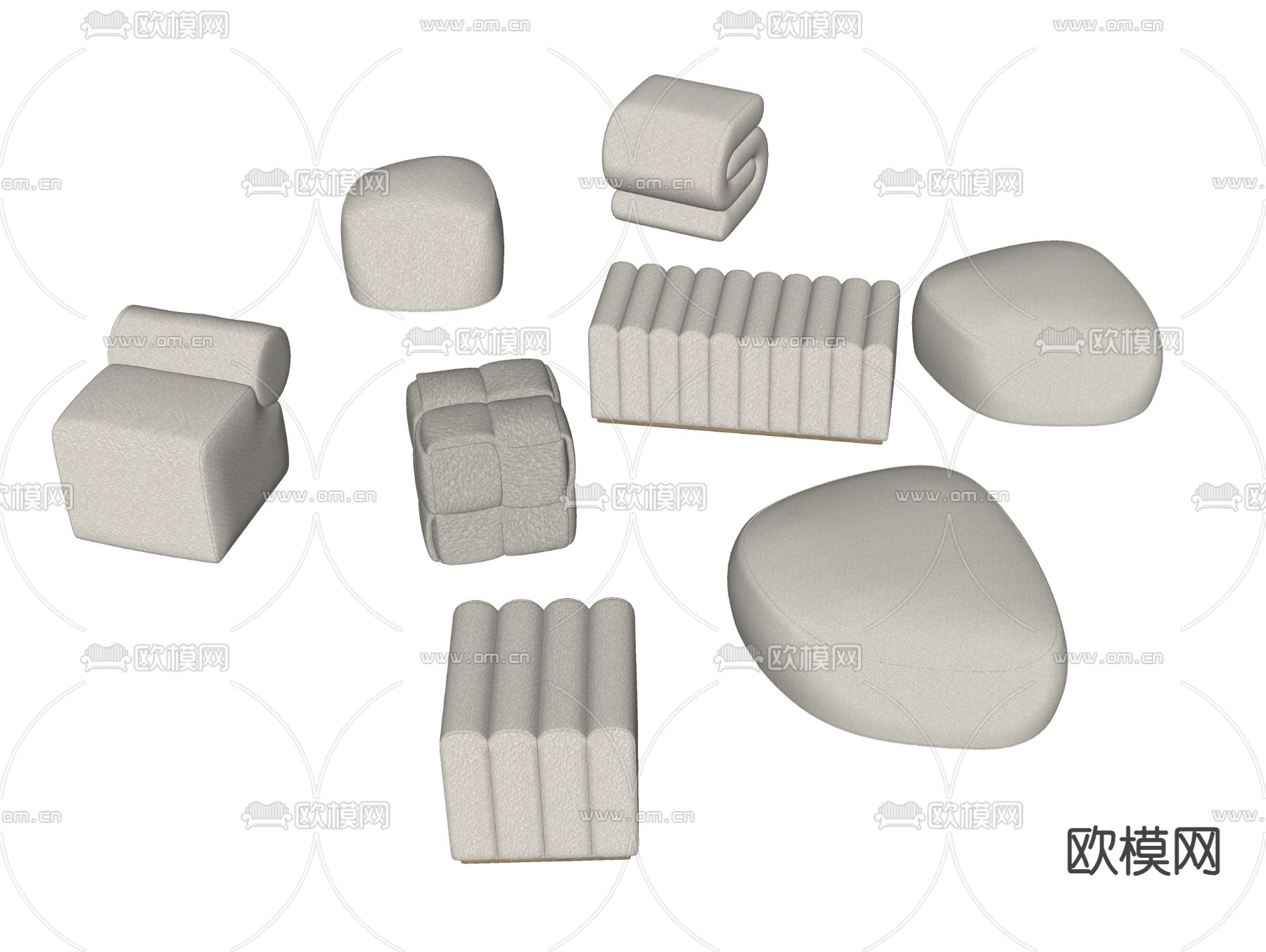 现代软凳 凳子换鞋凳 坐凳su模型下载