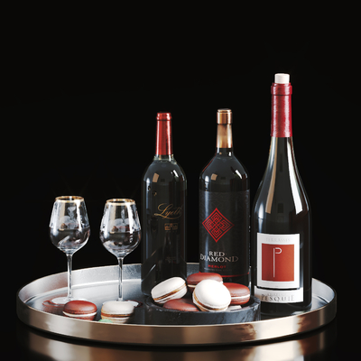  红酒 酒瓶 酒杯su模型 