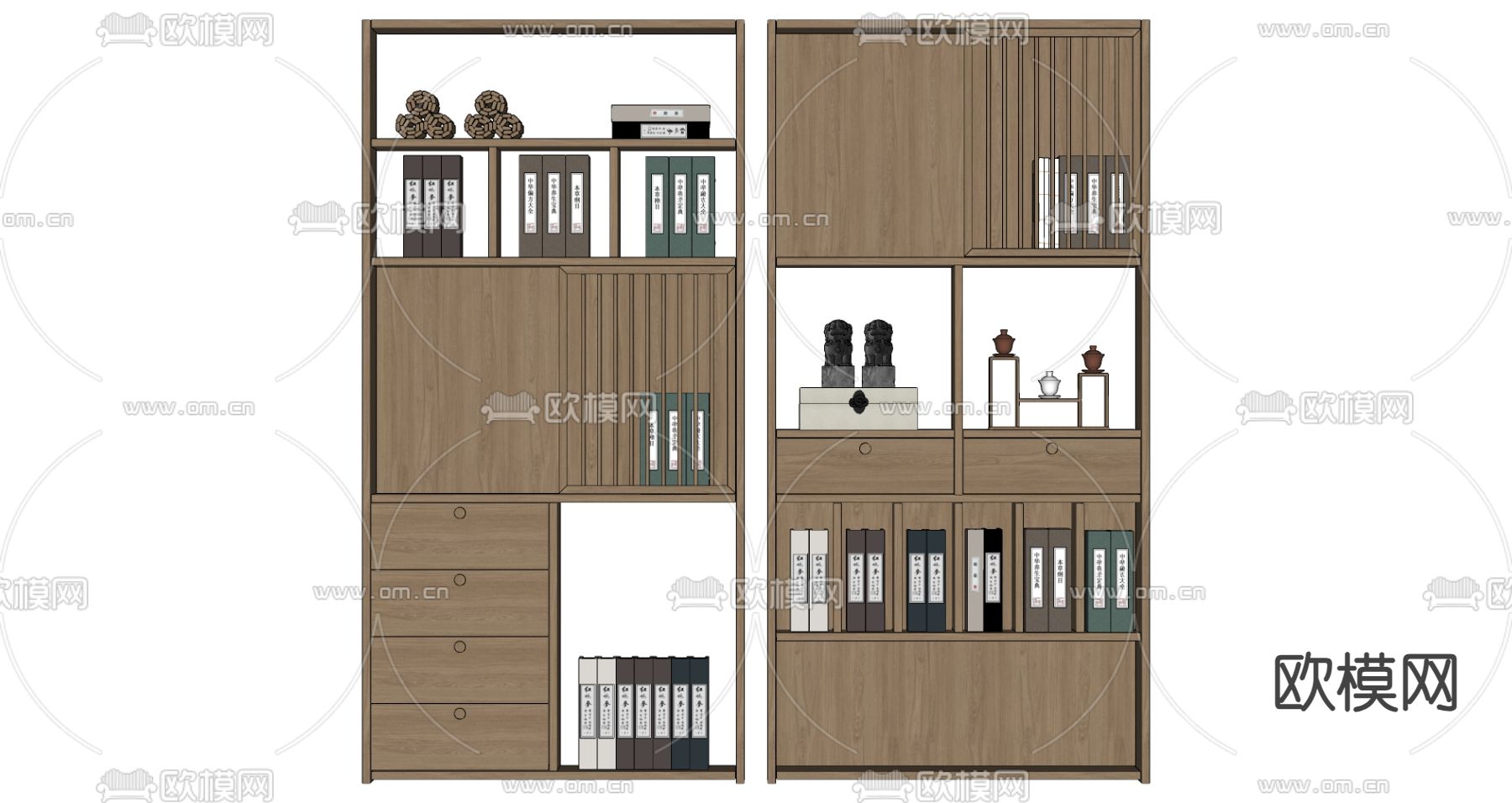 新中式博古架 书架su模型下载（渲染图1）