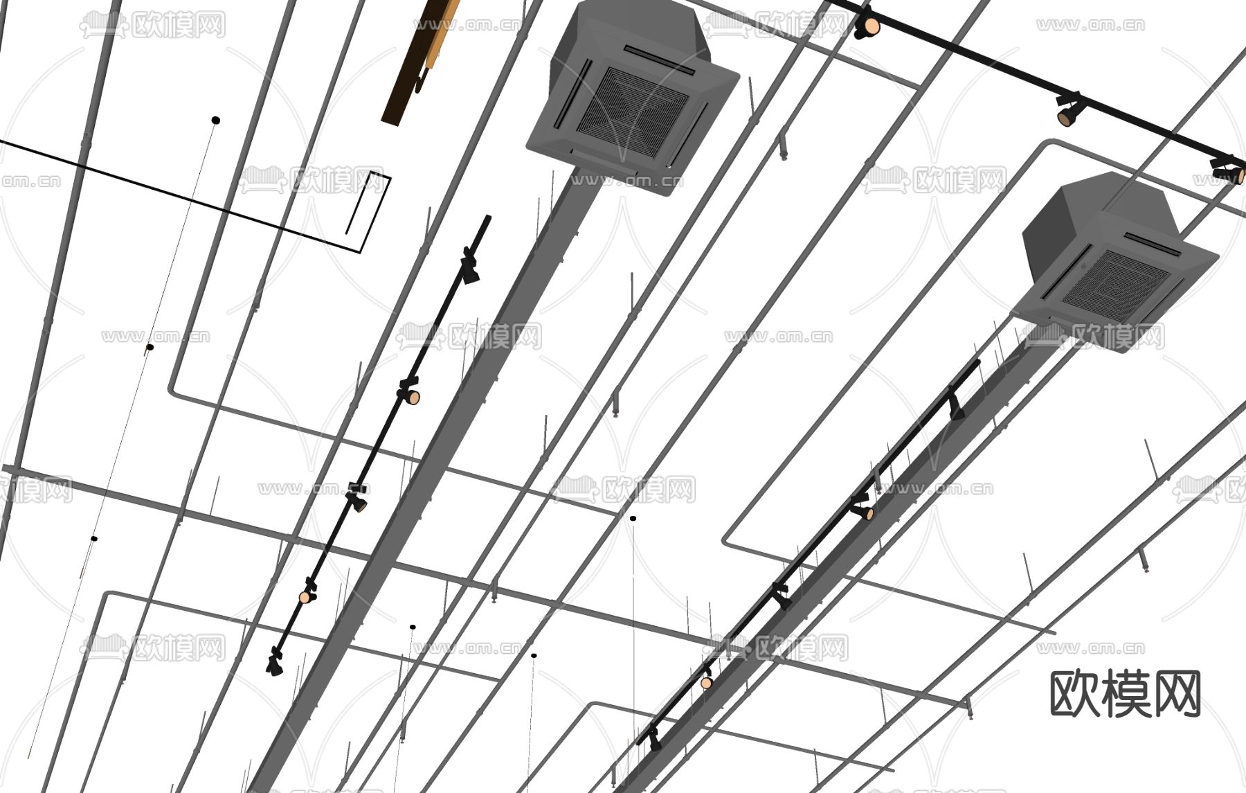 空调风机盘管 机电管道 吸顶空调su模型下载（渲染图2）