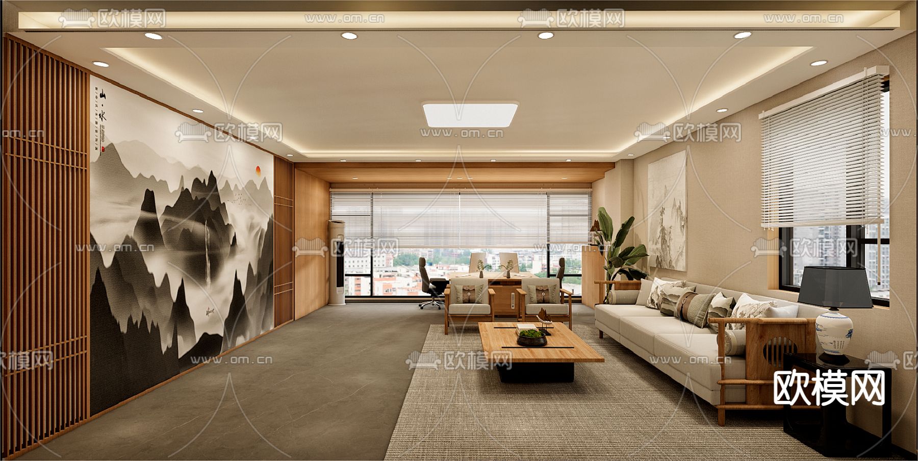 新中式会客室su模型下载（渲染图2）