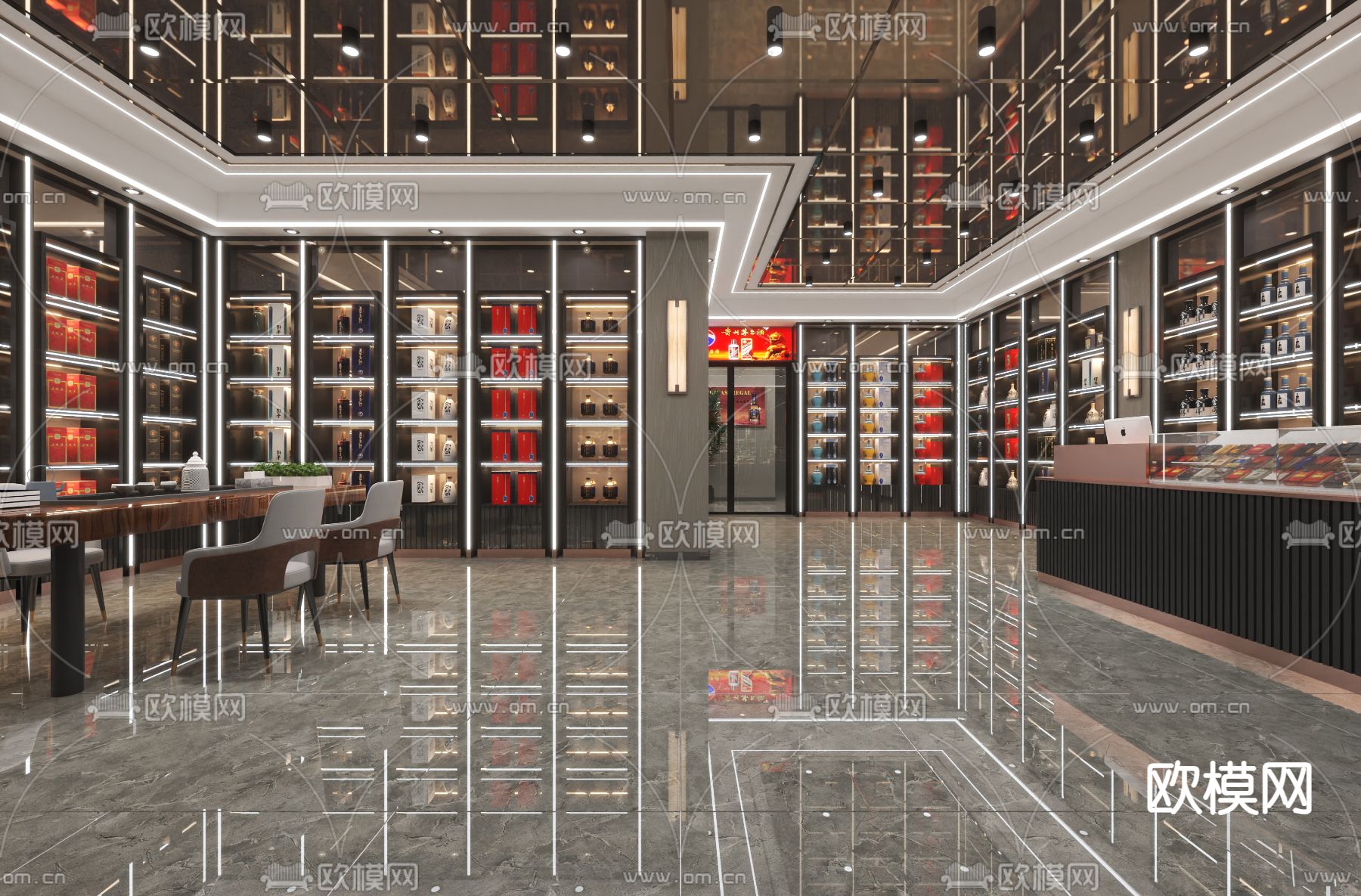 轻奢烟酒店3d模型下载（渲染图2）