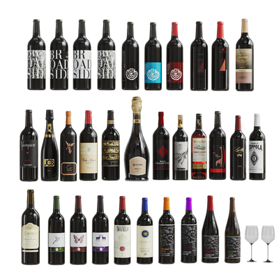  现代酒瓶 酒杯su模型 