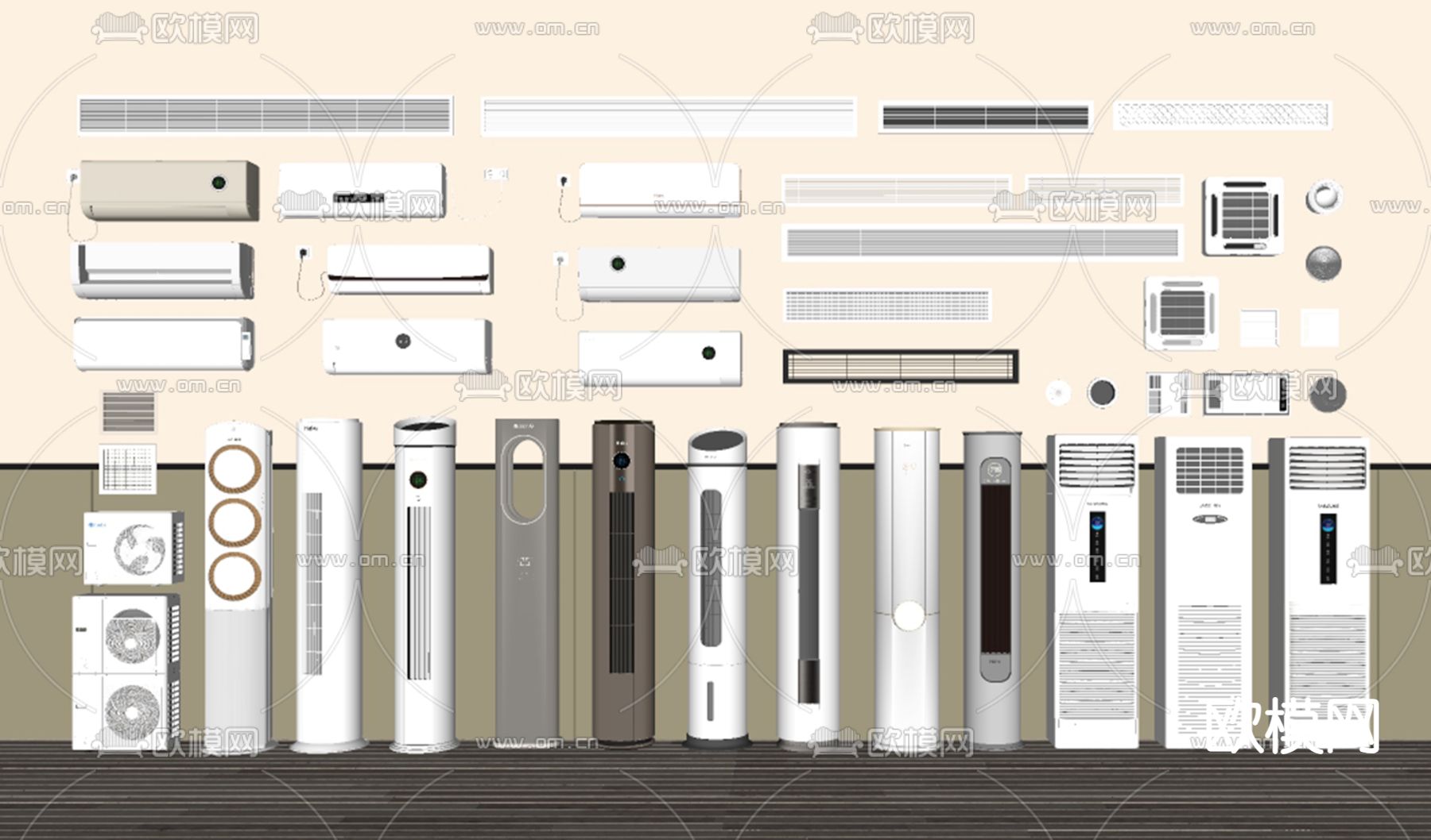 空调 立式空调 壁挂空调su模型下载（渲染图1）