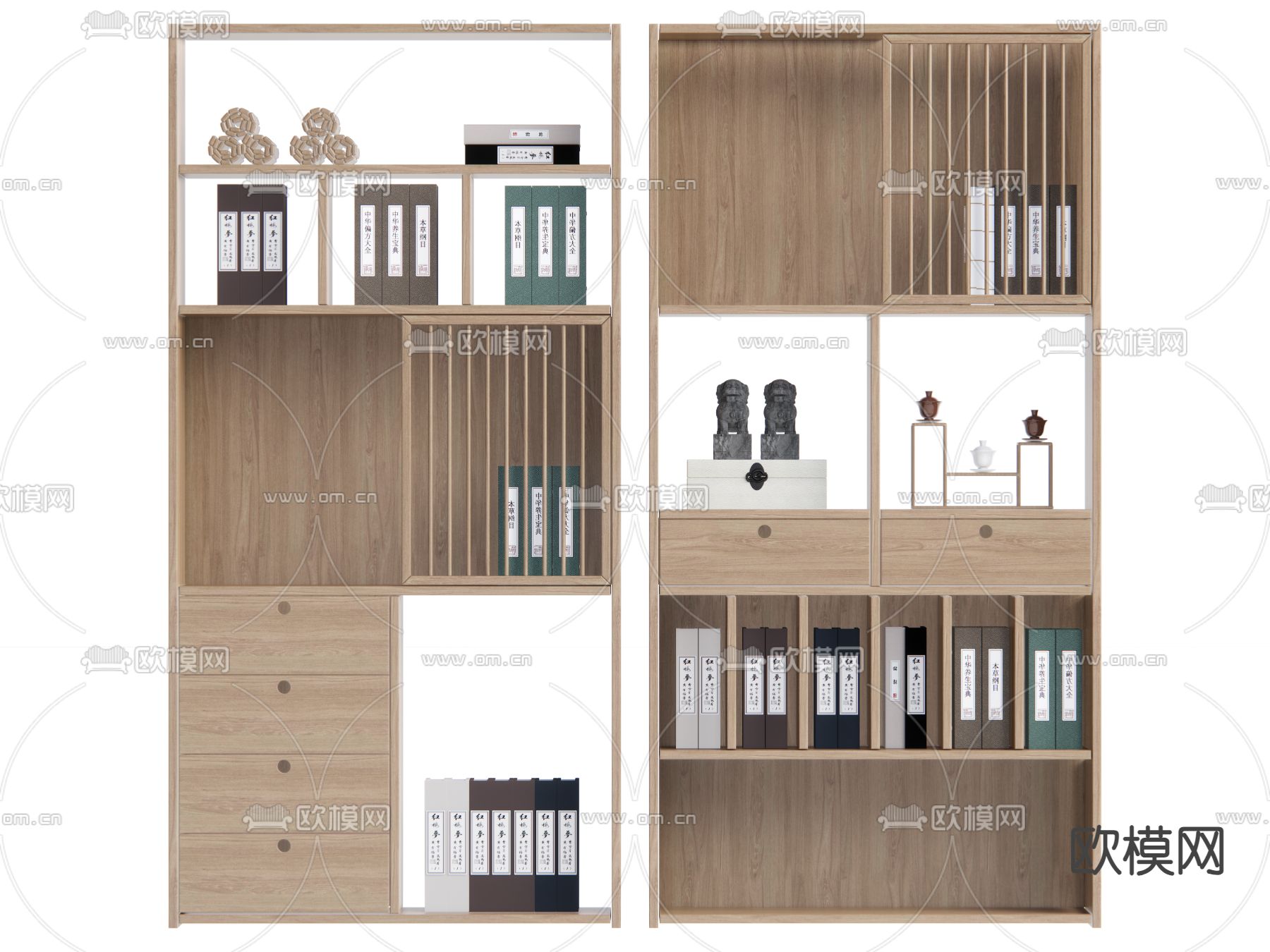 新中式博古架 书架su模型下载（渲染图2）