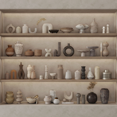  侘寂风 陶瓷器皿 陶罐su模型 