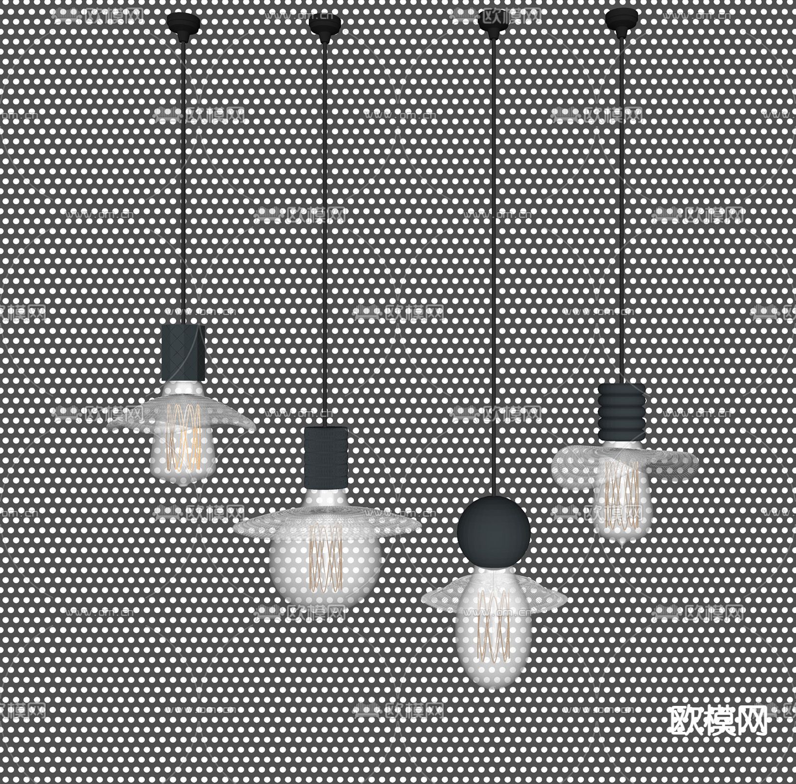 工业风吊灯su模型下载（渲染图1）