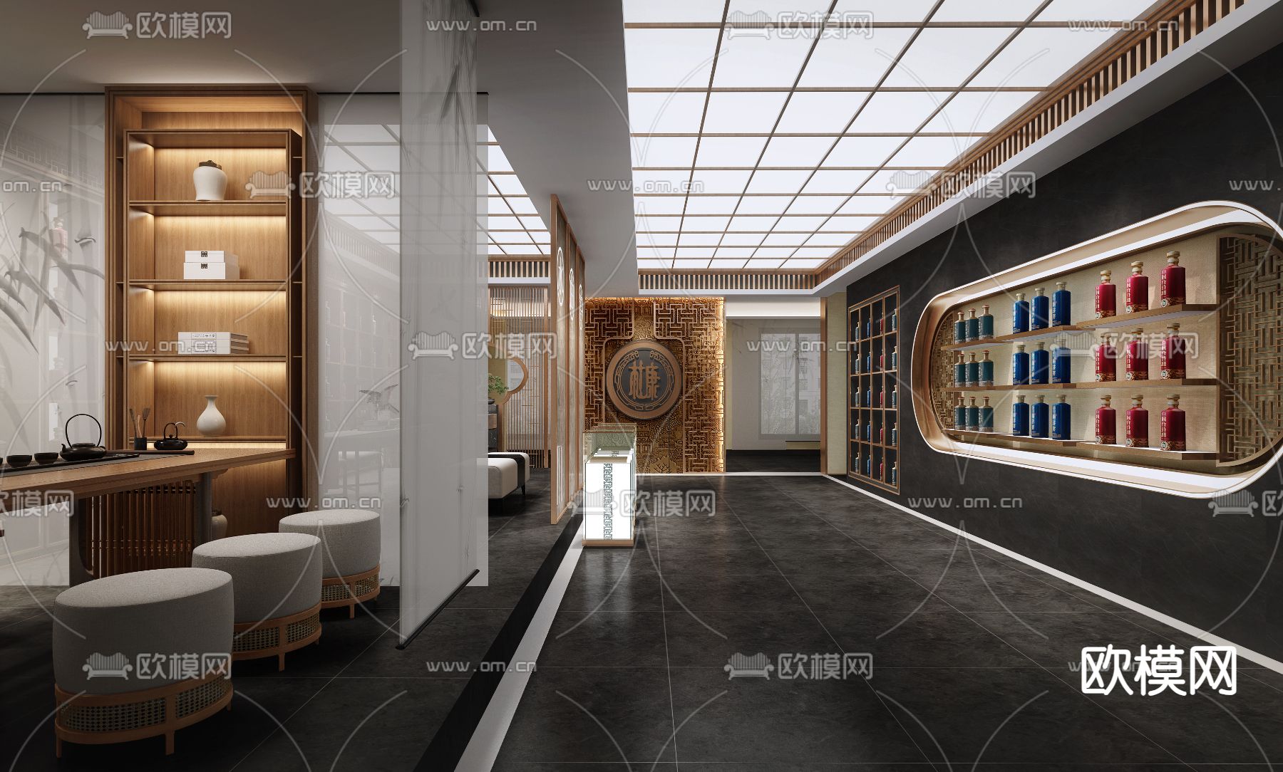 新中式白酒店3d模型下载（渲染图2）