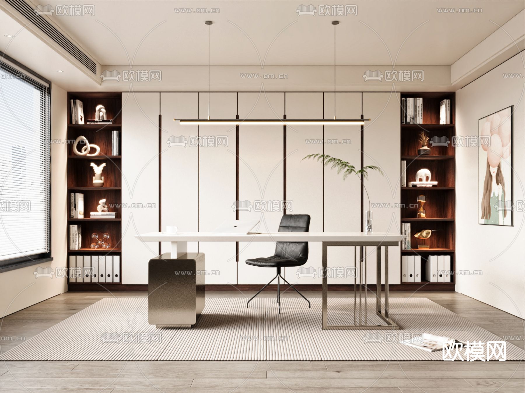 现代书房3d模型下载