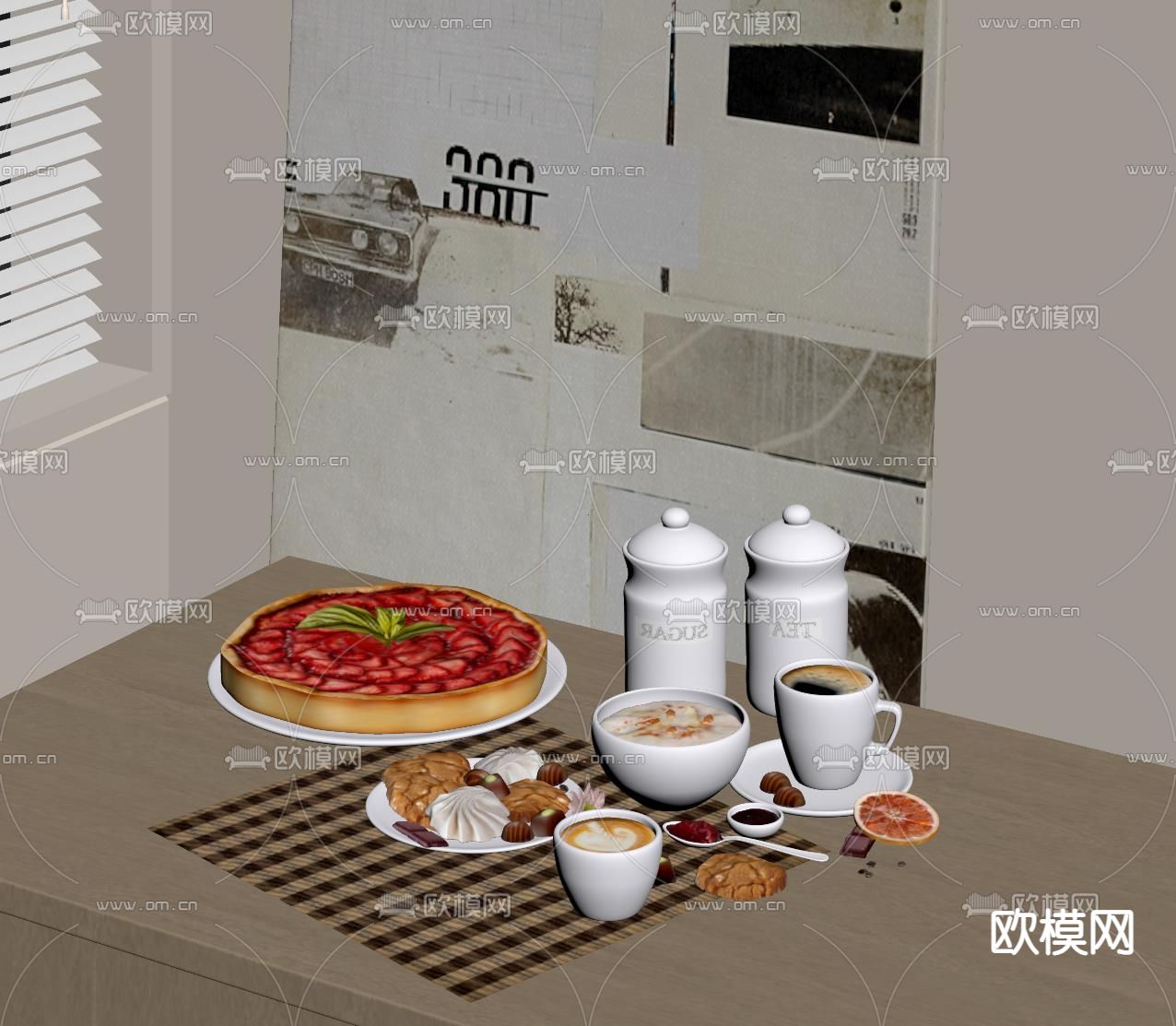 食物 牛奶 面包su模型下载（渲染图1）