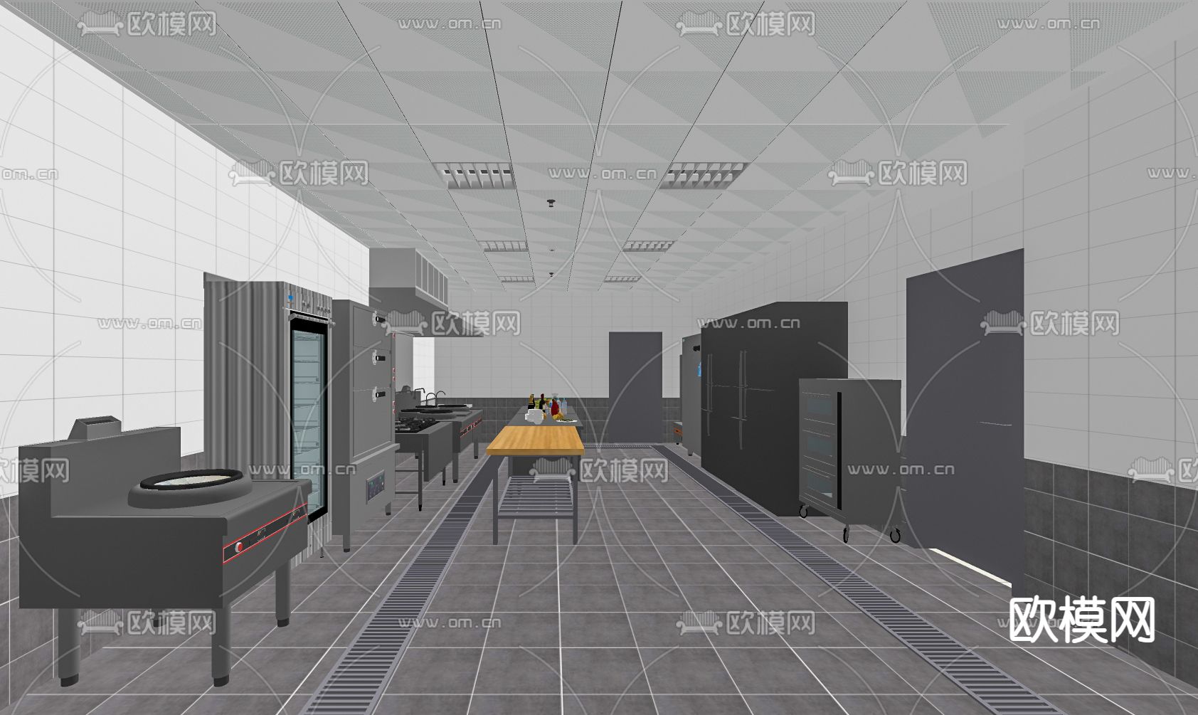 现代食堂后厨su模型下载（渲染图1）
