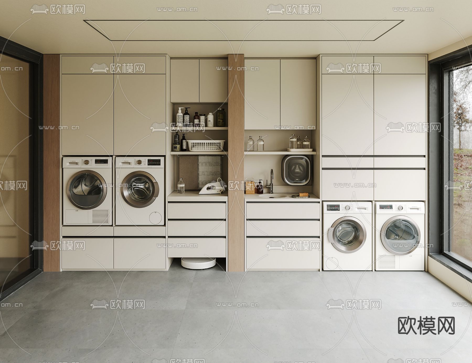 洗衣机柜 家政柜3d模型下载（渲染图1）