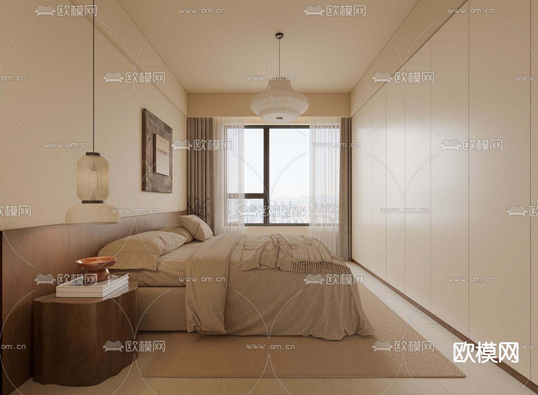 侘寂卧室 次卧su模型下载（渲染图1）