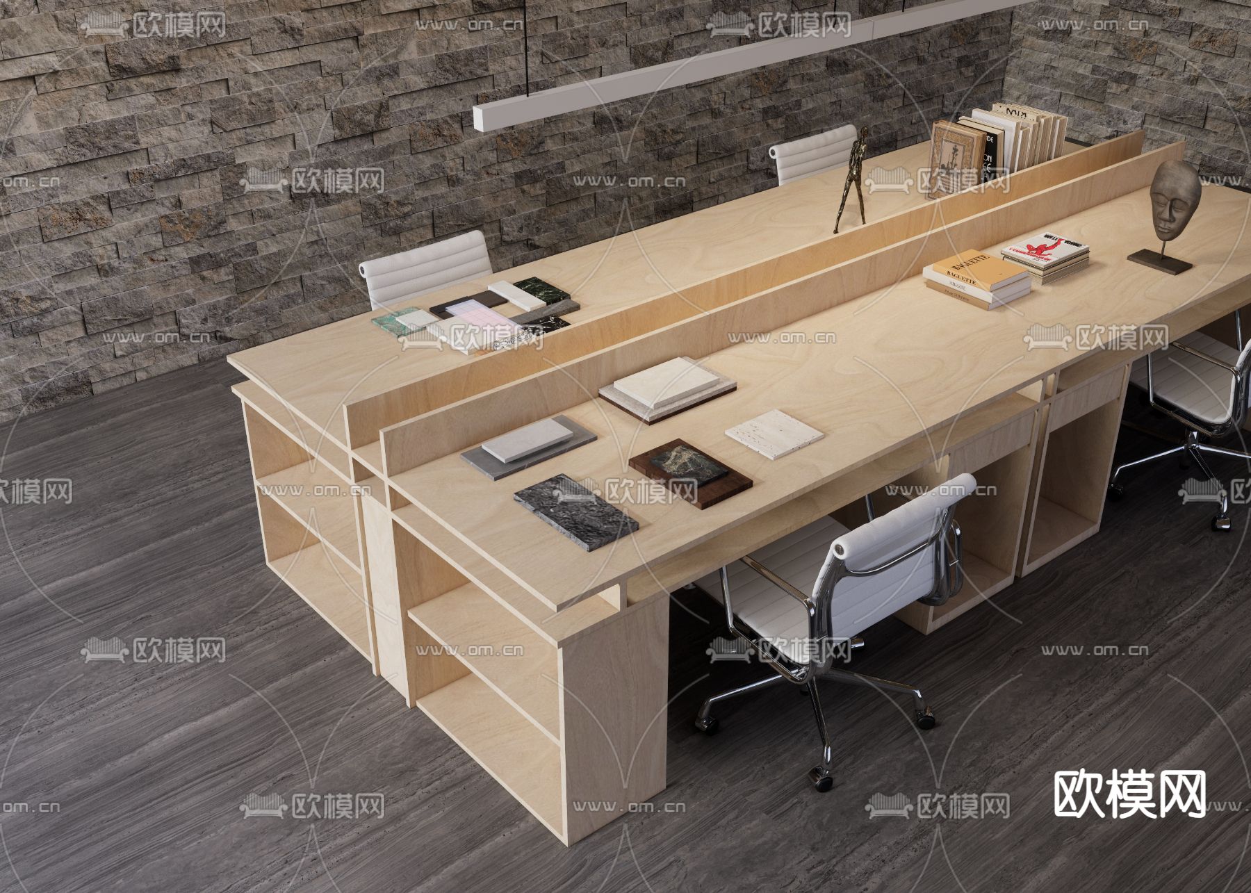 卡位办公桌 工位su模型下载（渲染图3）