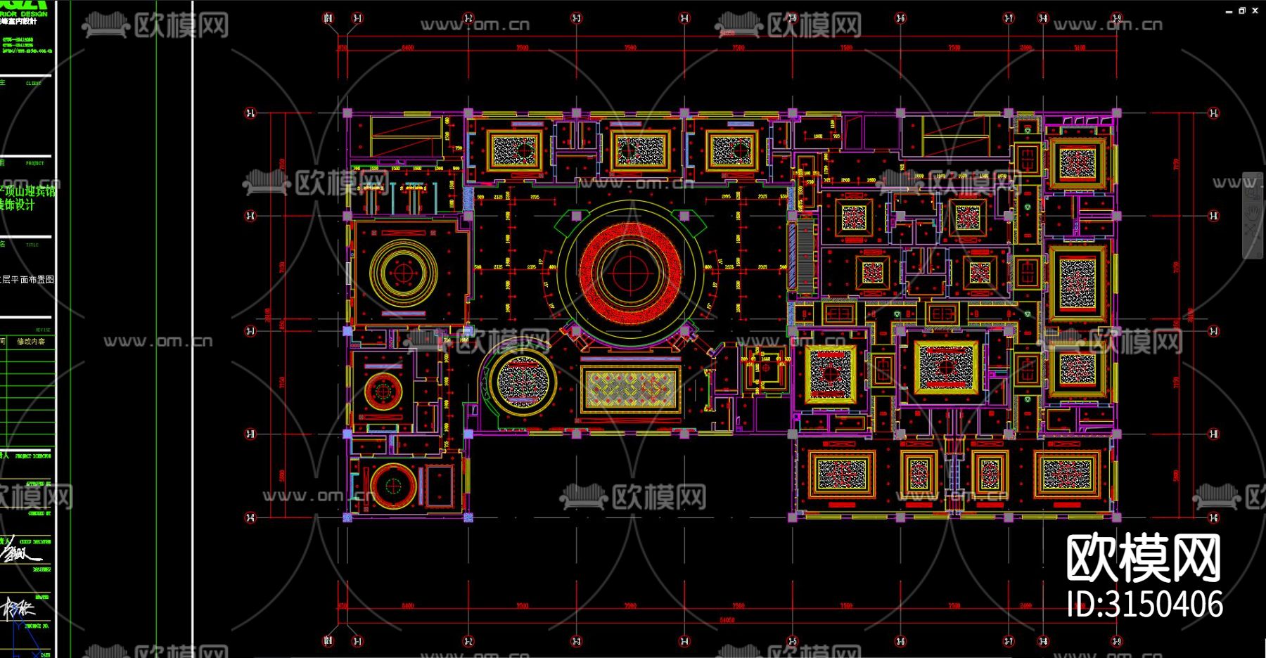 酒店宴会厅 酒店餐厅 中餐厅cad平面图下载（渲染图2）
