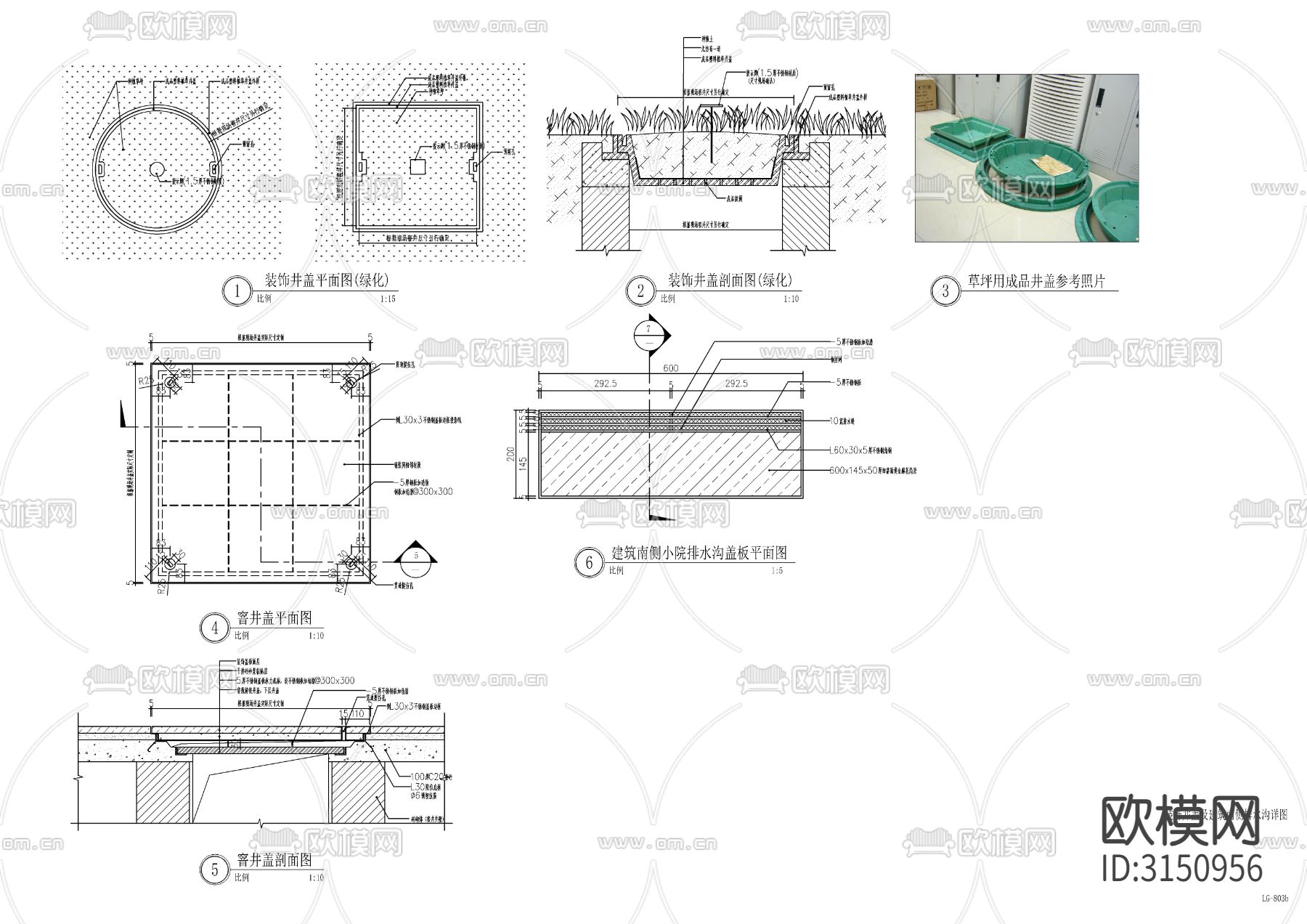道路雨水口  装饰井盖cad大样图下载（渲染图2）