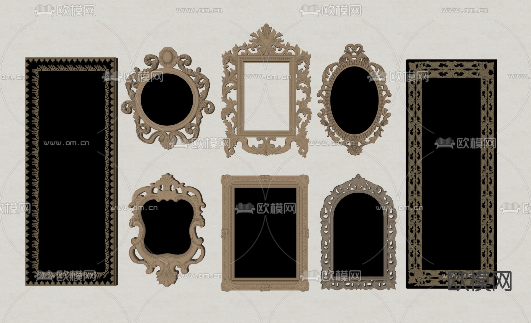欧式镜子 装饰镜 化妆镜 浴室镜 梳妆镜 复古镜 古典镜su模型下载（渲染图1）
