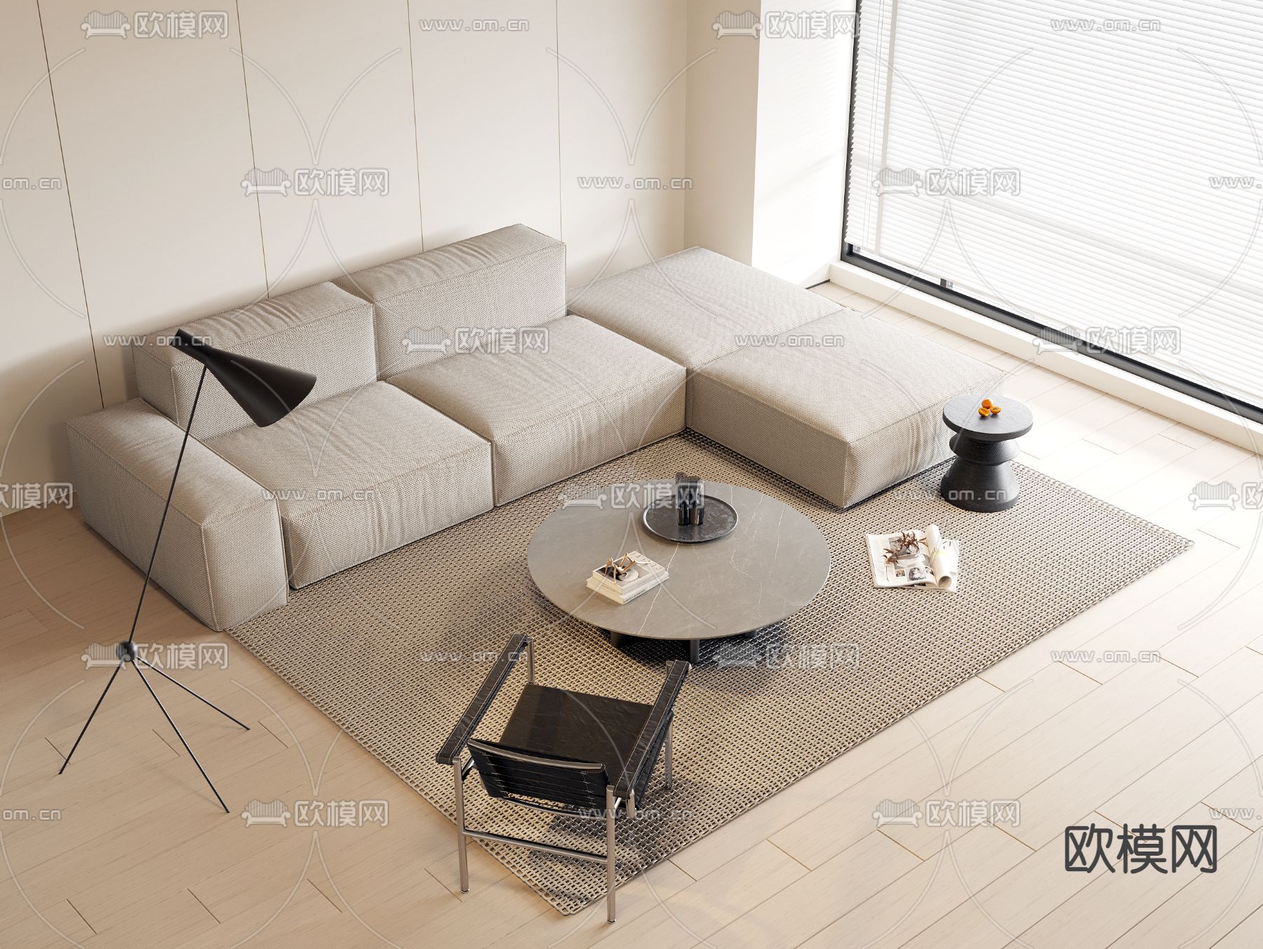 组合沙发su模型下载（渲染图1）