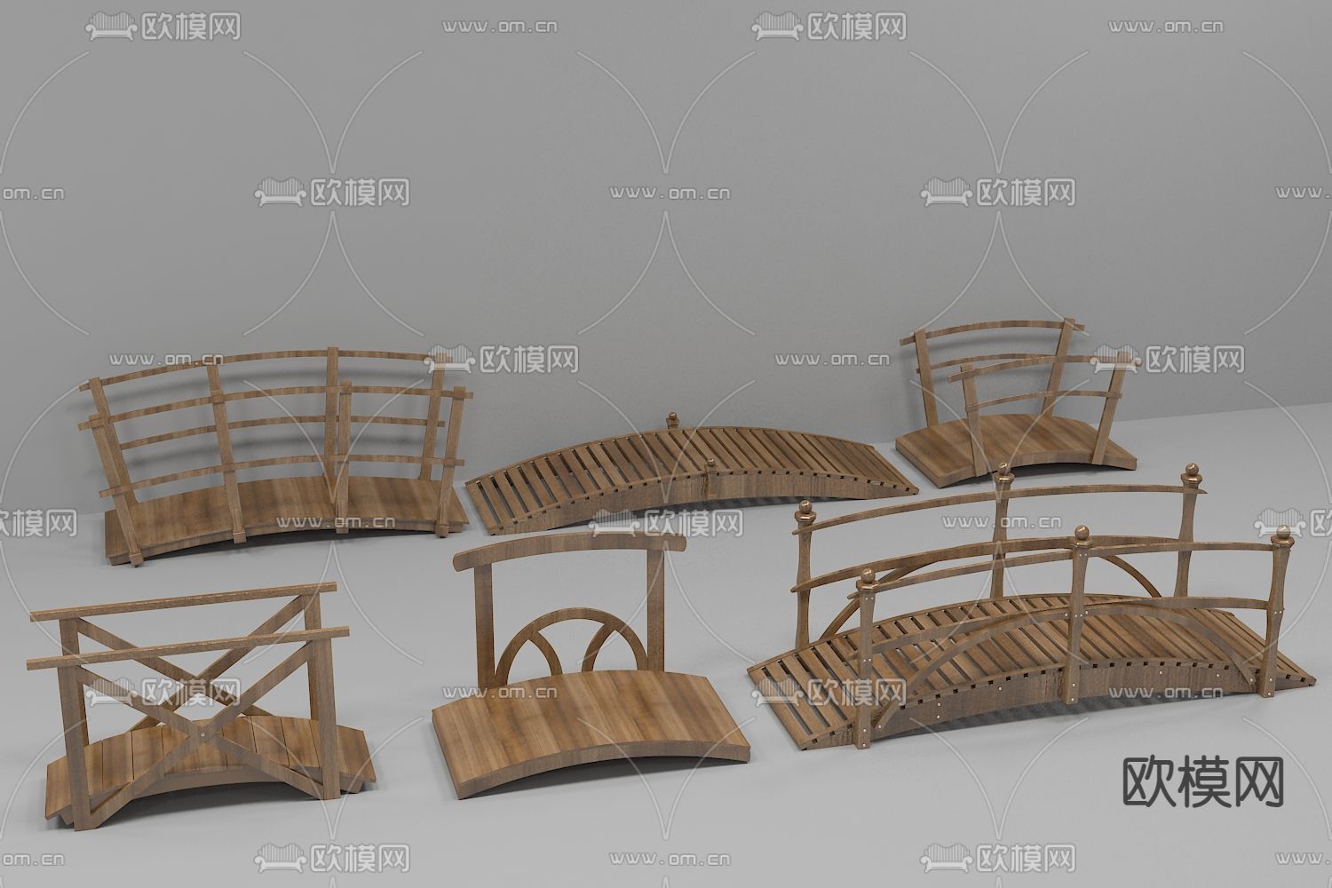 新中式实木小桥3d模型下载