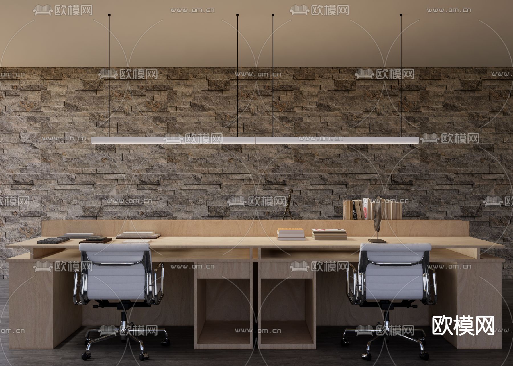 卡位办公桌 工位su模型下载（渲染图4）