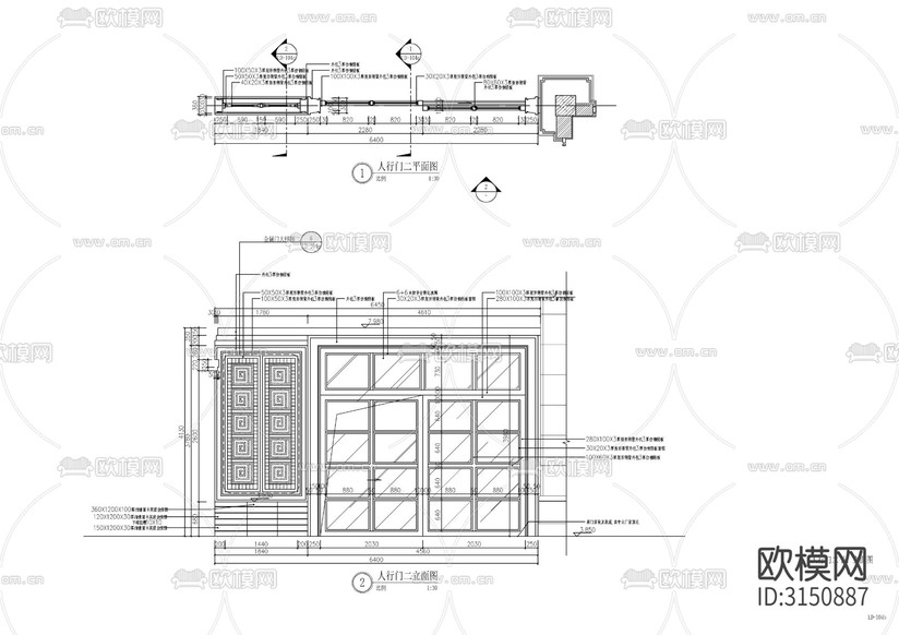 小区景观人行门 金属门cad施工图下载(渲染图3)