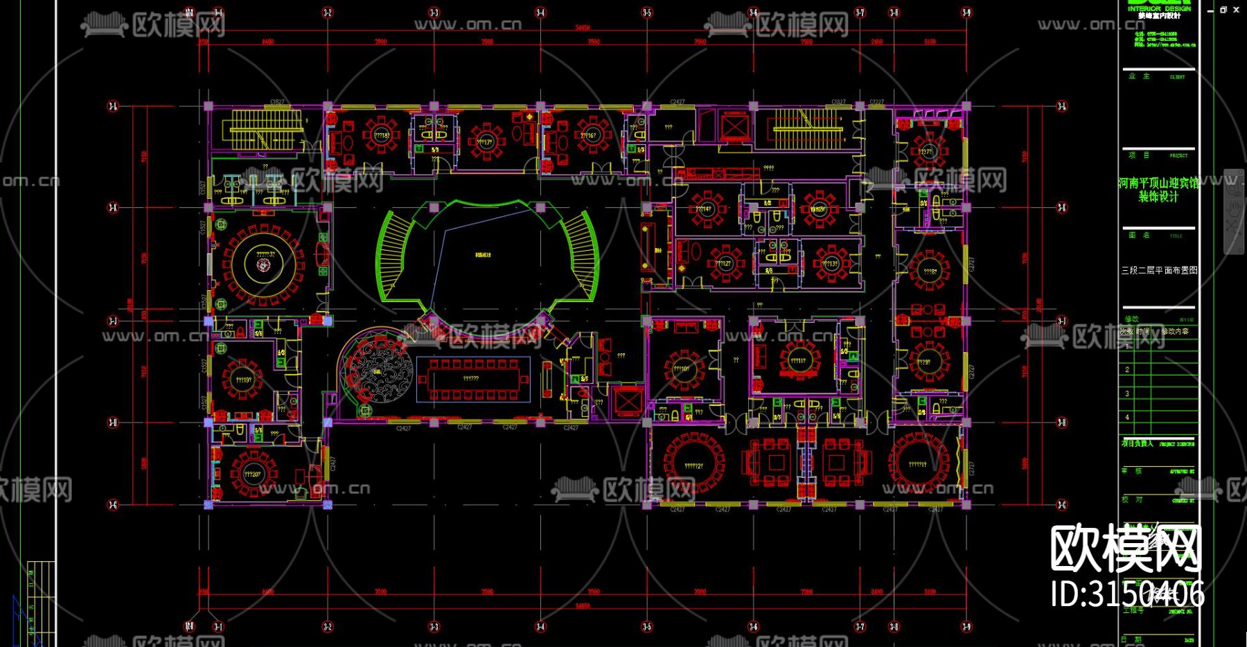 酒店宴会厅 酒店餐厅 中餐厅cad平面图下载（渲染图1）