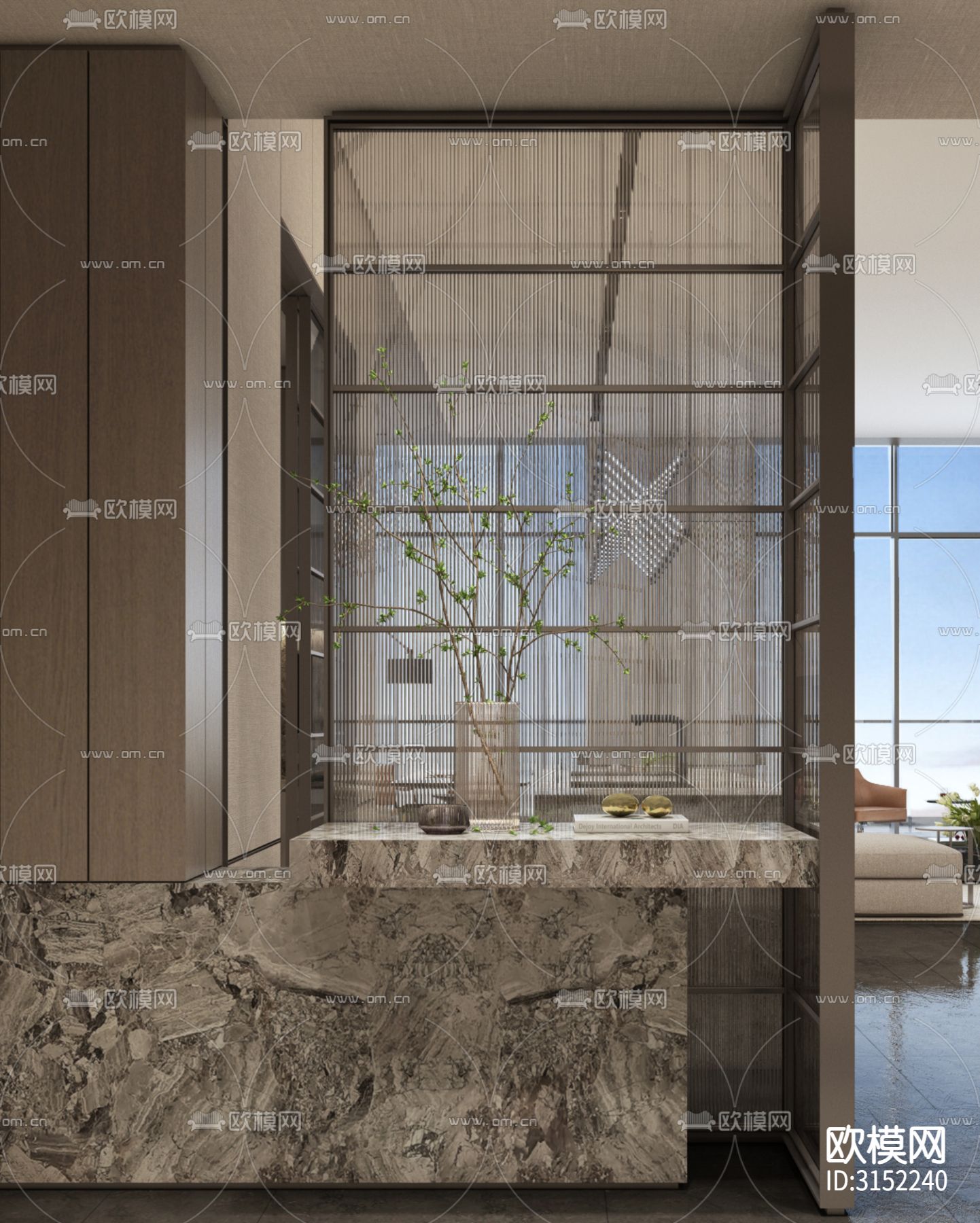 玻璃屏风 金属转角屏风cad大样图下载（渲染图3）