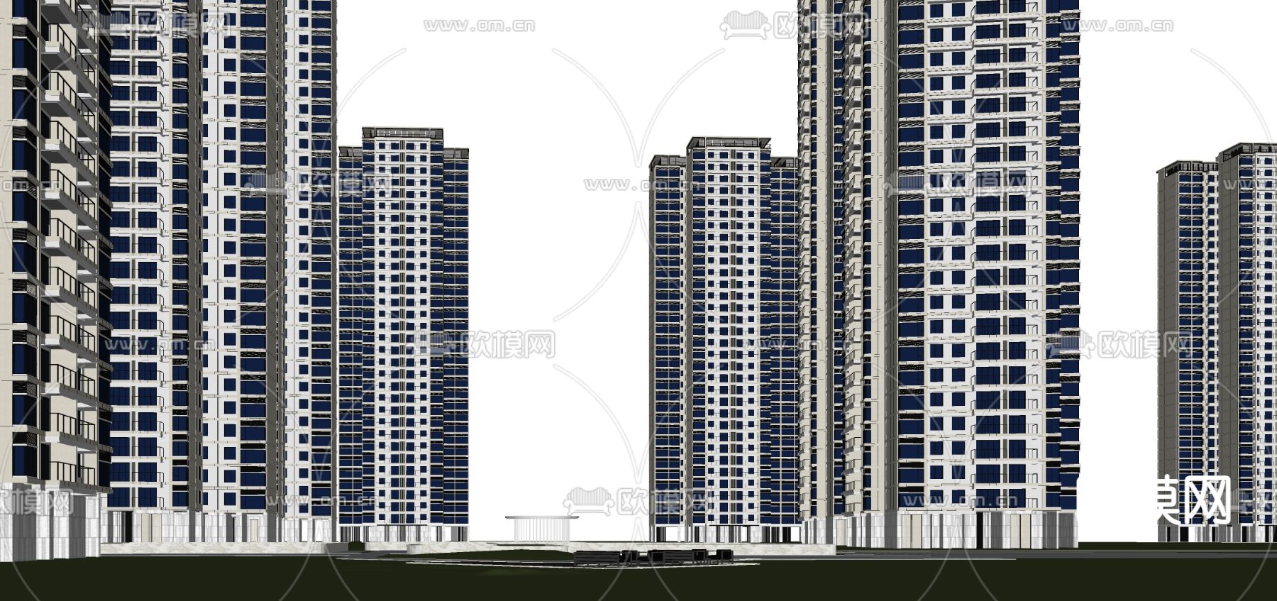 高层住宅外观su模型下载（渲染图2）