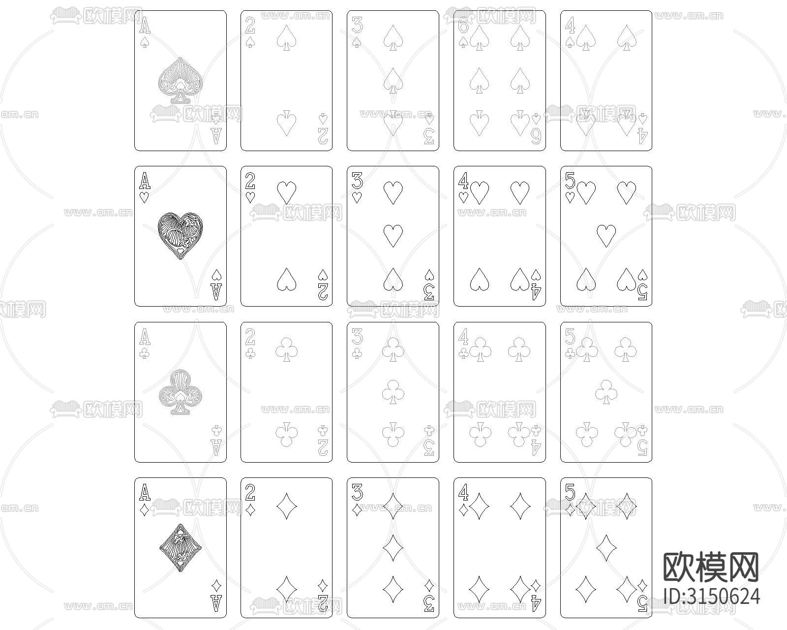 棋牌麻将 扑克立面cad图库下载（渲染图2）