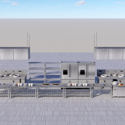 后厨设备 灶台 不锈钢 厨房用品su模型