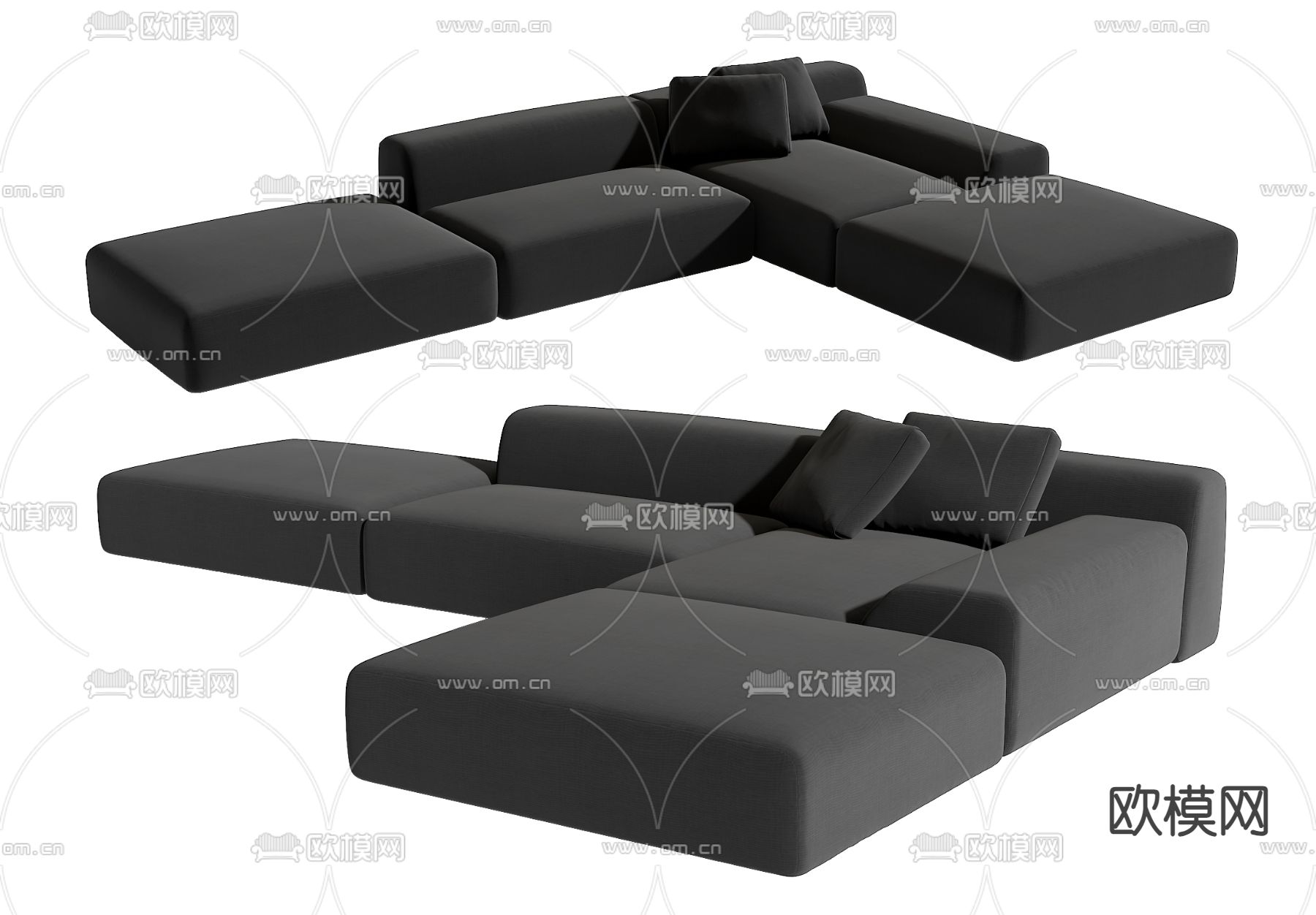 暗黑风多人沙发3d模型下载