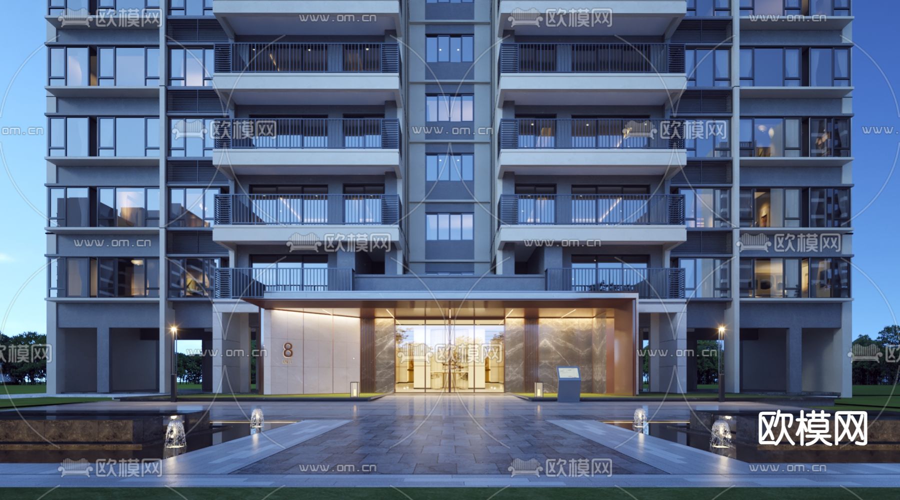 现代住宅门头su模型下载（渲染图1）